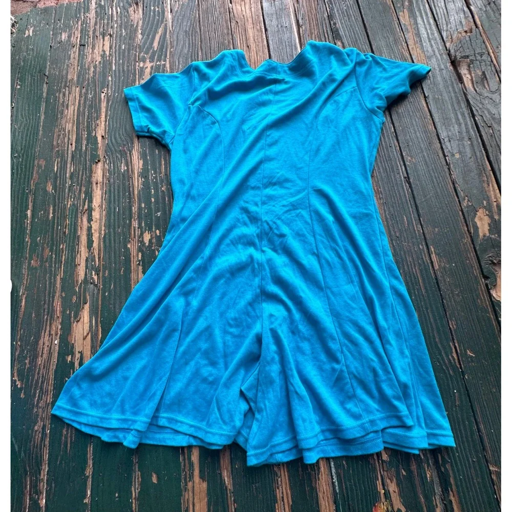 Basic Editions Turquoise Blue Short Sleeve Knit Button Front Romper Dress A3652
